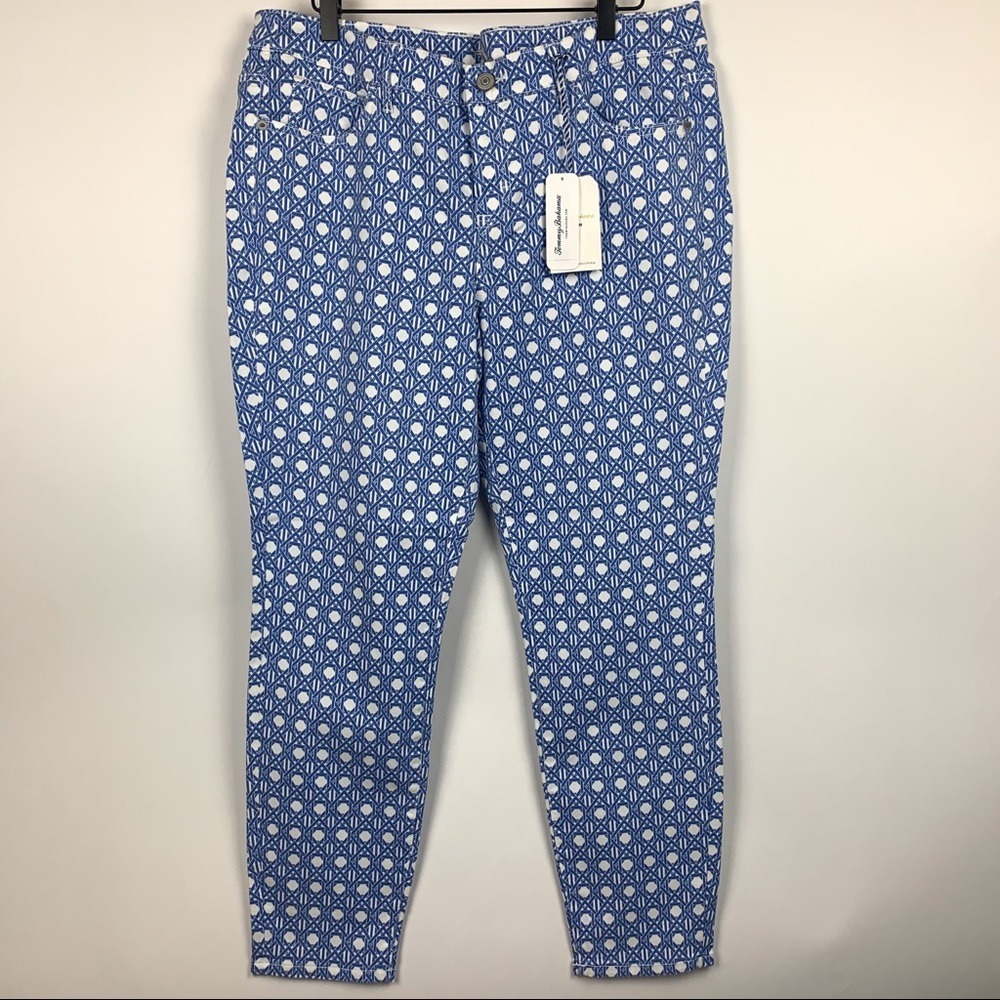 $145 Tommy Bahama Skinny‎ Jeans Womens 33 Blue White Geometric Lattice Pants